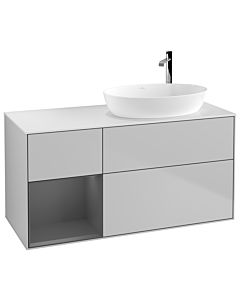 Villeroy und Boch Finion Waschtischunterschrank G921GKGJ 120cm, Abdeckplatte white matt, Emotion, Regale Anthracite matt lacquer, Light grey matt