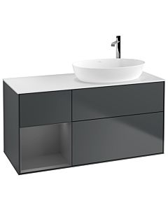 Villeroy und Boch Finion Villeroy und Boch G921GKHG 120cm, plaque de recouvrement blanc mat, Emotion, étagères laqué mat anthracite, Midnight Blue Matt Lacquer