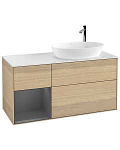 Villeroy und Boch Finion Villeroy und Boch G921GKPC 120cm, plaque de recouvrement blanc mat, Emotion, étagères laqué anthracite mat, Oak Veneer