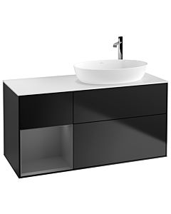 Villeroy und Boch Finion Waschtischunterschrank G921GKPD 120cm, Abdeckplatte white matt, Emotion, Regale Anthracite matt lacquer, Black matt lacquer