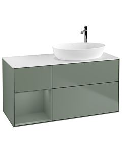 Villeroy und Boch Finion Waschtischunterschrank G921GMGM 120cm, Abdeckplatte white matt, Emotion, Regale Olive matt lacquer, Olive Matt Lacquer