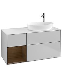 Villeroy und Boch Finion Waschtischunterschrank G921GNGJ 120cm, Abdeckplatte white matt, Emotion, Regale Walnut Veneer, Light grey matt