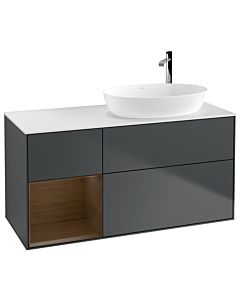 Villeroy und Boch Finion Waschtischunterschrank G921GNHG 120cm, Abdeckplatte white matt, Emotion, Regale Walnut Veneer, Midnight Blue Matt Lacquer