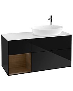 Villeroy und Boch Finion Waschtischunterschrank G921GNPH 120cm, Abdeckplatte white matt, Emotion, Regale Walnut Veneer, Glossy Black Lacquer
