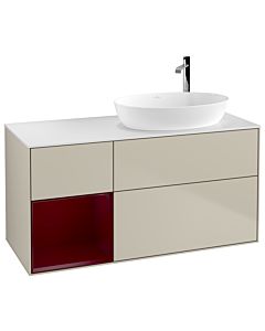 Villeroy und Boch Finion Villeroy und Boch G921HBHH 120cm, plaque de recouvrement blanc mat, Emotion, étagères Peony laqué mat, Sand Matt Lacquer