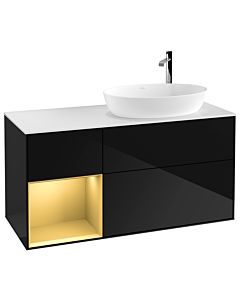 Villeroy und Boch Finion Waschtischunterschrank G921HFPH 120cm, Abdeckplatte white matt, Emotion, Regale Gold matt lacquer, Glossy Black Lacquer