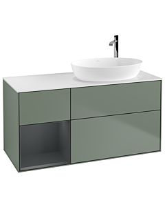 Villeroy und Boch Finion Waschtischunterschrank G921HGGM 120cm, Abdeckplatte white matt, Emotion, Regale Midnight matt lacquer, Olive Matt Lacquer