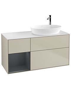 Villeroy und Boch Finion Waschtischunterschrank G921HGHH 120cm, Abdeckplatte white matt, Emotion, Regale Midnight matt lacquer, Sand Matt Lacquer