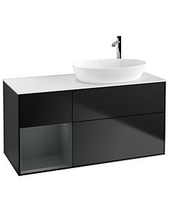 Villeroy und Boch Finion Waschtischunterschrank G921HGPD 120cm, Abdeckplatte white matt, Emotion, Regale Midnight matt lacquer, Black matt lacquer