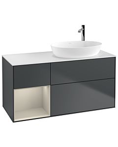 Villeroy und Boch Finion Waschtischunterschrank G921HHHG 120cm, Abdeckplatte white matt, Emotion, Regale sand matt lacquer, Midnight Blue Matt Lacquer