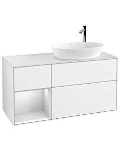 Villeroy und Boch Finion Waschtischunterschrank G921MTGF 120cm, Abdeckplatte white matt, Emotion, Regale White matt lacquer, Glossy white lacquer