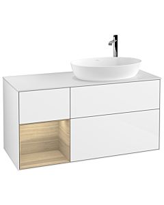 Villeroy und Boch Finion Waschtischunterschrank G921PCGF 120cm, Abdeckplatte white matt, Emotion, Regale Oak Veneer, Glossy white lacquer