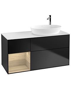 Villeroy und Boch Finion G921PCPD 120cm, plaque de recouvrement blanc mat, Emotion, étagères Oak Veneer , laqué noir mat