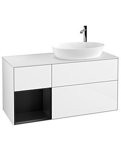Villeroy und Boch Finion Waschtischunterschrank G921PDGF 120cm, Abdeckplatte white matt, Emotion, Regale Black matt lacquer, Glossy white lacquer
