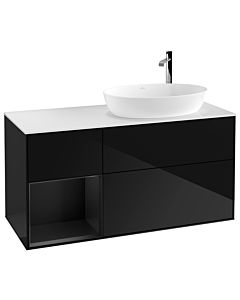 Villeroy und Boch Finion Waschtischunterschrank G921PDPH 120cm, Abdeckplatte white matt, Emotion, Regale Black matt lacquer, Glossy Black Lacquer