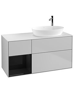 Villeroy und Boch Finion Villeroy und Boch G921PHGJ 120cm, plaque de finition blanc mat, Emotion, étagères laqué noir brillant, gris clair mat