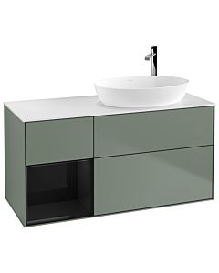 Villeroy und Boch Finion Waschtischunterschrank G921PHGM 120cm, Abdeckplatte white matt, Emotion, Regale Glossy black lacquer, Olive Matt Lacquer