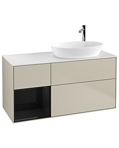 Villeroy und Boch Finion Villeroy und Boch G921PHHH 120cm, plaque de finition blanc mat, Emotion, étagères Laque noir brillant, Sand Matt Lacquer