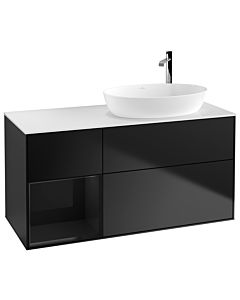 Villeroy und Boch Finion Waschtischunterschrank G921PHPD 120cm, Abdeckplatte white matt, Emotion, Regale Glossy black lacquer, Black matt lacquer