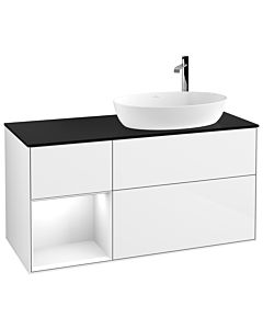 Villeroy und Boch Finion Villeroy und Boch Finion G922GFGF 120cm, cover plate black matt, Emotion, shelves Glossy white lacquer, Glossy white lacquer