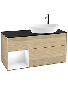 Villeroy und Boch Finion Waschtischunterschrank G922GFPC 120cm, Abdeckplatte black matt, Emotion, Regale Glossy white lacquer, Oak Veneer