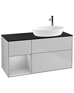 Villeroy und Boch Finion Waschtischunterschrank G922GJGJ 120cm, Abdeckplatte black matt, Emotion, Regale Light grey matt lacquer, Light grey matt