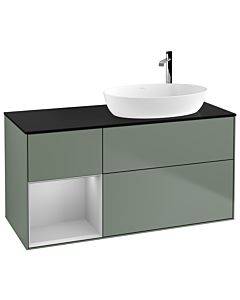 Villeroy und Boch Finion Waschtischunterschrank G922GJGM 120cm, Abdeckplatte black matt, Emotion, Regale Light grey matt lacquer, Olive Matt Lacquer