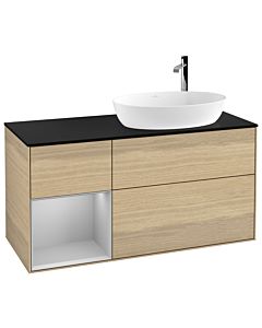 Villeroy und Boch Finion Waschtischunterschrank G922GJPC 120cm, Abdeckplatte black matt, Emotion, Regale Light grey matt lacquer, Oak Veneer