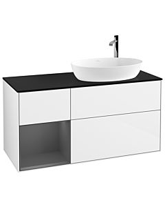 Villeroy und Boch Finion Villeroy und Boch G922GKGF 120cm, plaque de finition noire mate, Emotion, étagères laqué anthracite mat, laqué blanc brillant