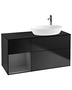 Villeroy und Boch Finion Villeroy und Boch G922GKPD 120cm, plaque de finition noir mat, Emotion, étagères laqué anthracite mat, laqué noir mat