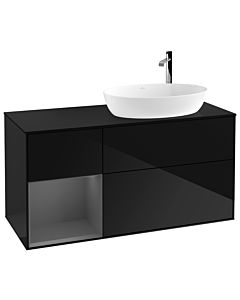 Villeroy und Boch Finion Waschtischunterschrank G922GKPH 120cm, Abdeckplatte black matt, Emotion, Regale Anthracite matt lacquer, Glossy Black Lacquer