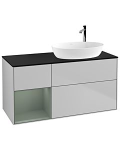 Villeroy und Boch Finion Waschtischunterschrank G922GMGJ 120cm, Abdeckplatte black matt, Emotion, Regale Olive matt lacquer, Light grey matt