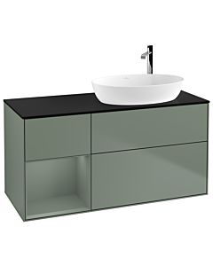 Villeroy und Boch Finion Waschtischunterschrank G922GMGM 120cm, Abdeckplatte black matt, Emotion, Regale Olive matt lacquer, Olive Matt Lacquer