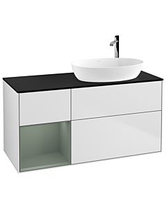 Villeroy und Boch Finion Villeroy und Boch Finion G922GMMT 120cm, cover plate black matt, Emotion, shelves olive matt lacquer, white matt lacquer