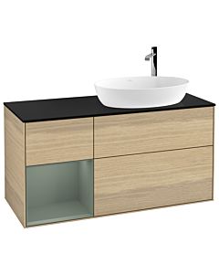 Villeroy und Boch Finion Waschtischunterschrank G922GMPC 120cm, Abdeckplatte black matt, Emotion, Regale Olive matt lacquer, Oak Veneer