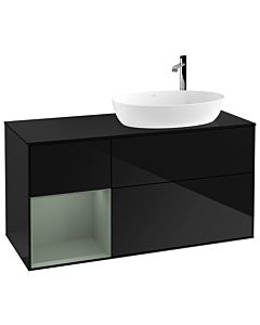 Villeroy und Boch Finion Villeroy und Boch G922GMPH 120cm, plaque de finition noir mat, Emotion, étagères laqué olive mat, Glossy Black Lacquer