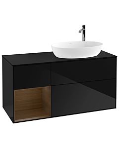 Villeroy und Boch Finion Waschtischunterschrank G922GNPH 120cm, Abdeckplatte black matt, Emotion, Regale Walnut Veneer, Glossy Black Lacquer