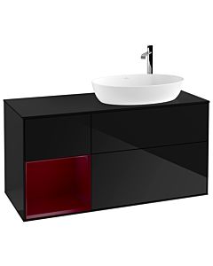 Villeroy und Boch Finion Waschtischunterschrank G922HBPH 120cm, Abdeckplatte black matt, Emotion, Regale Peony matt lacquer, Glossy Black Lacquer