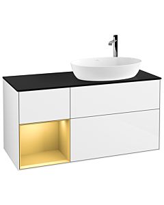 Villeroy und Boch Finion Waschtischunterschrank G922HFGF 120cm, Abdeckplatte black matt, Emotion, Regale Gold matt lacquer, Glossy white lacquer