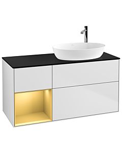 Villeroy und Boch Finion Waschtischunterschrank G922HFMT 120cm, Abdeckplatte black matt, Emotion, Regale Gold matt lacquer, White matt lacquer