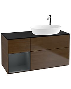 Villeroy und Boch Finion Waschtischunterschrank G922HGGN 120cm, Abdeckplatte black matt, Emotion, Regale Midnight matt lacquer, Walnut veneer