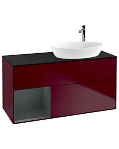 Villeroy und Boch Finion Villeroy und Boch G922HGHB 120cm, plaque de recouvrement noire mate, Emotion, étagères laqué mat Midnight, Peony Matt