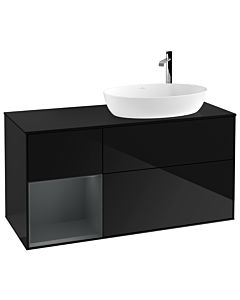 Villeroy und Boch Finion Waschtischunterschrank G922HGPH 120cm, Abdeckplatte black matt, Emotion, Regale Midnight matt lacquer, Glossy Black Lacquer