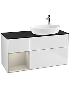 Villeroy und Boch Finion Waschtischunterschrank G922HHMT 120cm, Abdeckplatte black matt, Emotion, Regale sand matt lacquer, White matt lacquer