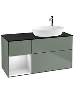 Villeroy und Boch Finion Waschtischunterschrank G922MTGM 120cm, Abdeckplatte black matt, Emotion, Regale White matt lacquer, Olive Matt Lacquer