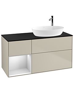 Villeroy und Boch Finion Waschtischunterschrank G922MTHH 120cm, Abdeckplatte black matt, Emotion, Regale White matt lacquer, Sand Matt Lacquer