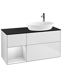 Villeroy und Boch Finion Villeroy und Boch G922MTMT 120cm, plaque de recouvrement noir mat, Emotion, étagères laqué blanc mat, laqué blanc mat