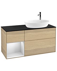 Villeroy und Boch Finion Waschtischunterschrank G922MTPC 120cm, Abdeckplatte black matt, Emotion, Regale White matt lacquer, Oak Veneer