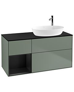 Villeroy und Boch Finion Waschtischunterschrank G922PDGM 120cm, Abdeckplatte black matt, Emotion, Regale Black matt lacquer, Olive Matt Lacquer