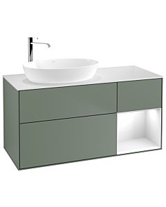 Villeroy und Boch Finion Waschtischunterschrank G931GFGM 120cm, Abdeckplatte white matt, Emotion, Regale Glossy white lacquer, Olive Matt Lacquer